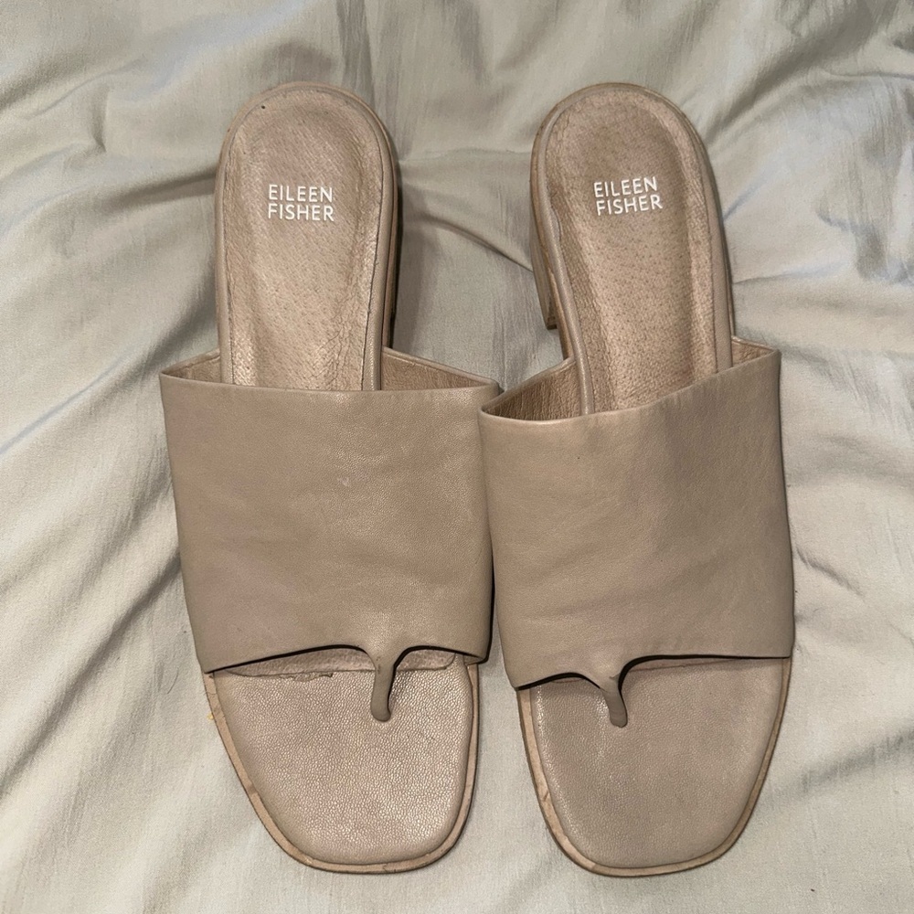 Eileen Fisher Khaki Leather Sandals